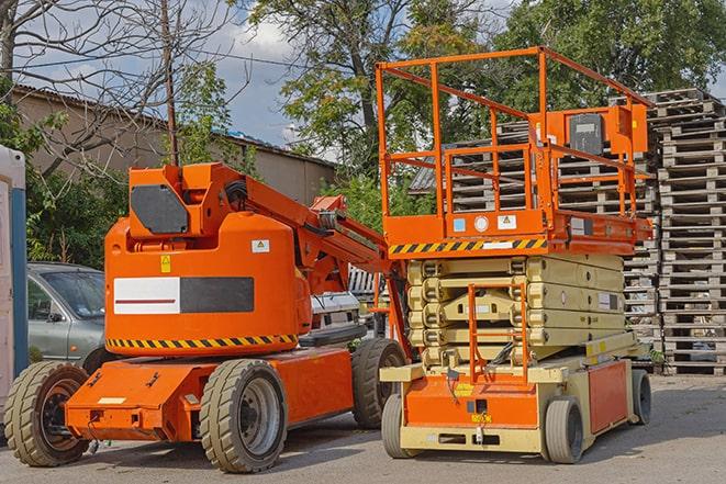 warehouse worker operating a forklift in a shipping yard in Grant FL